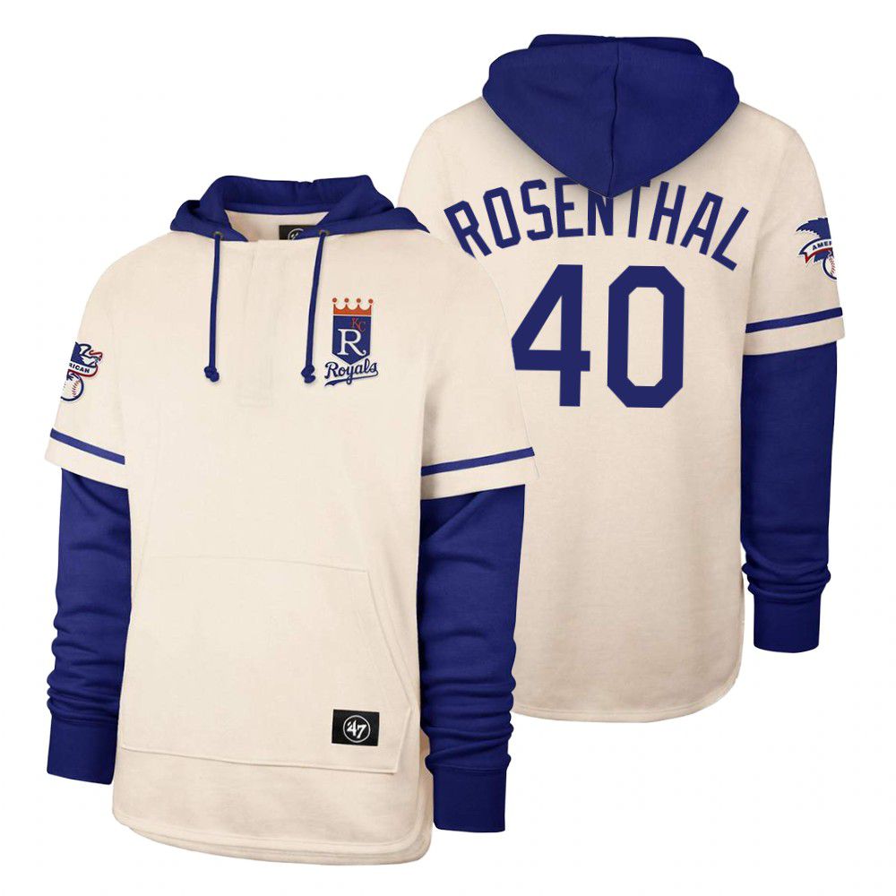 Men Kansas City Royals #40 Rosenthal Cream 2021 Pullover Hoodie MLB Jersey